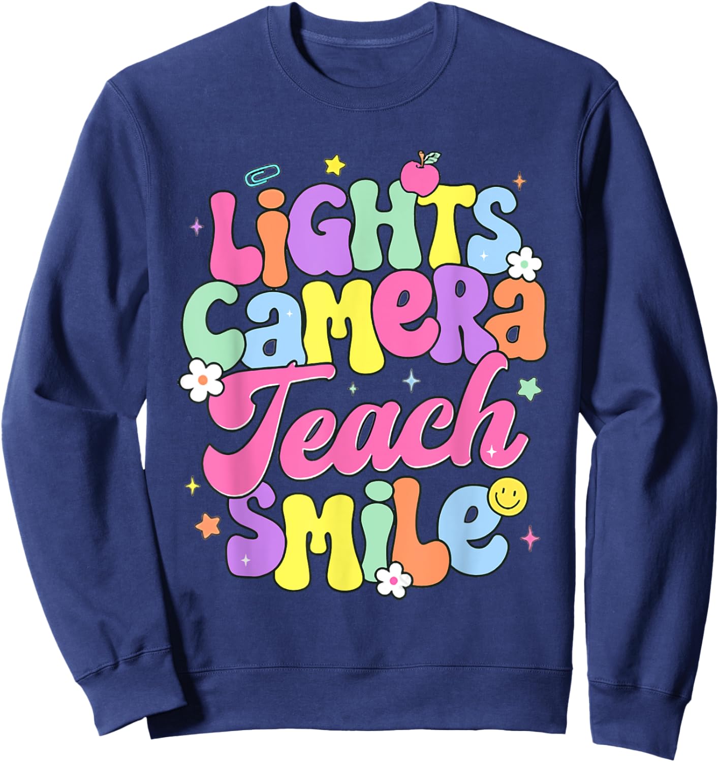 Retro Lights Camera Teach Smile Back To School Teacher Women Sweatshirt - Sweatshirt | Navy