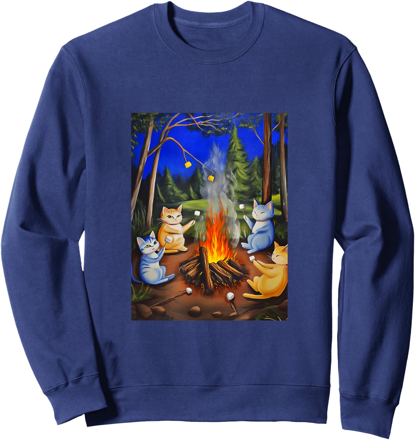 Cats Camping and Roasting Marshmallows Over An Open Fire Sweatshirt - Sweatshirt | Navy