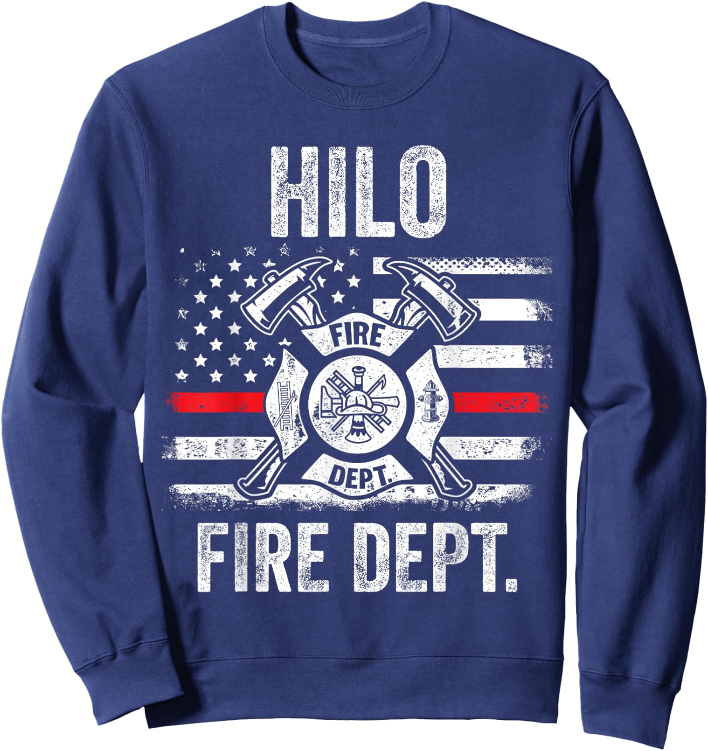 Hilo Hawaii Fire Department Thin Red Line Fireman Sweatshirt - Sweatshirt | Navy