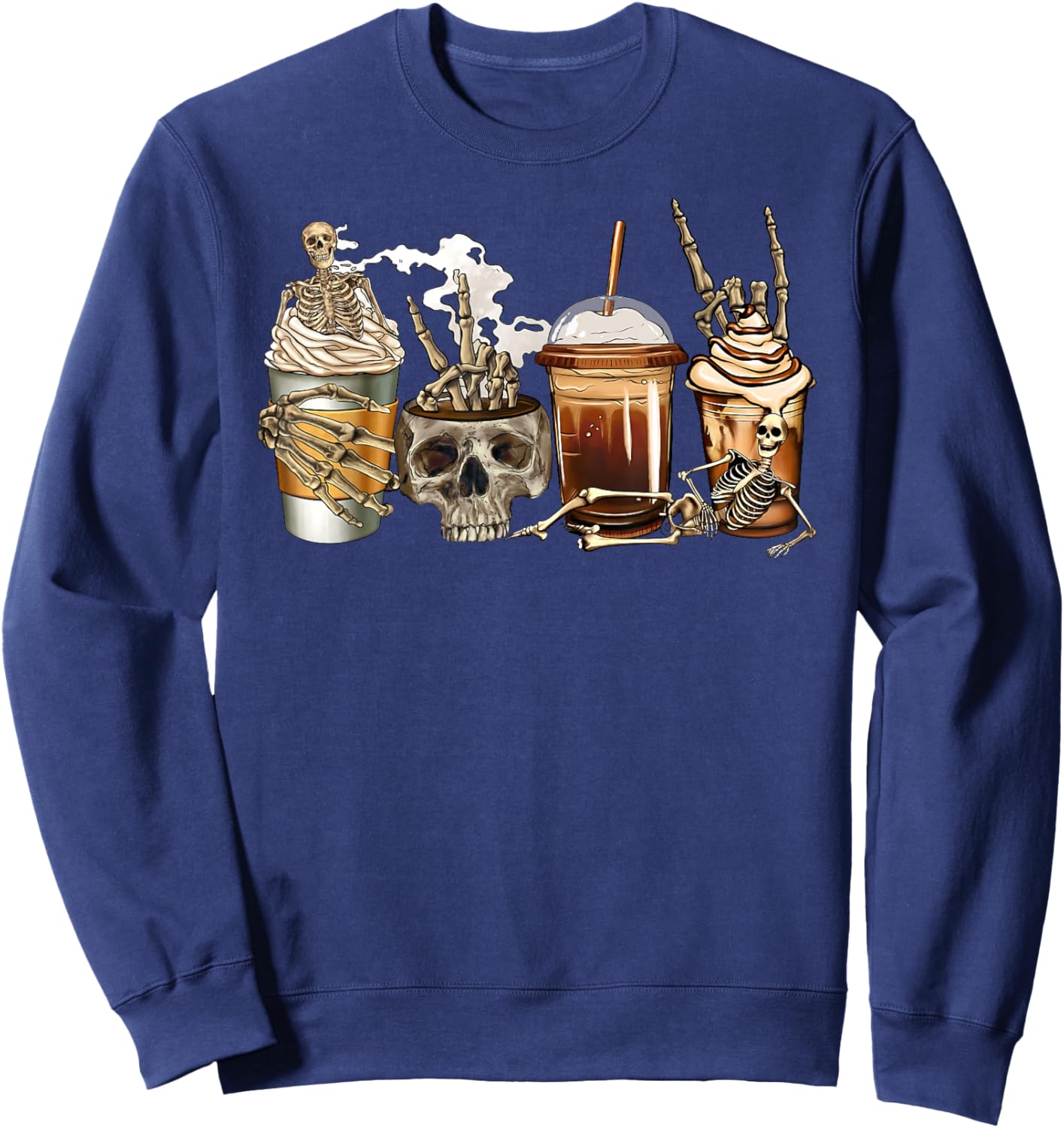 Skeleton Coffee Latte Skull Caffeinated Halloween Sweatshirt - Sweatshirt | Navy