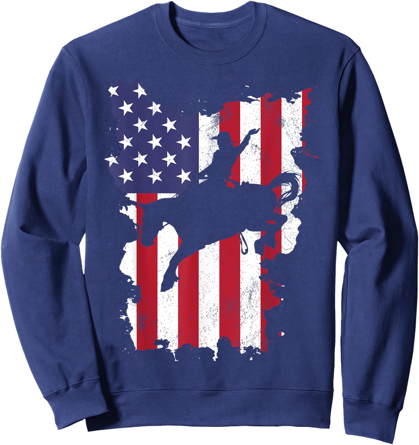 Vintage 4th Of July USA Flag Rodeo Cowboy Horse Sweatshirt - Sweatshirt | Navy