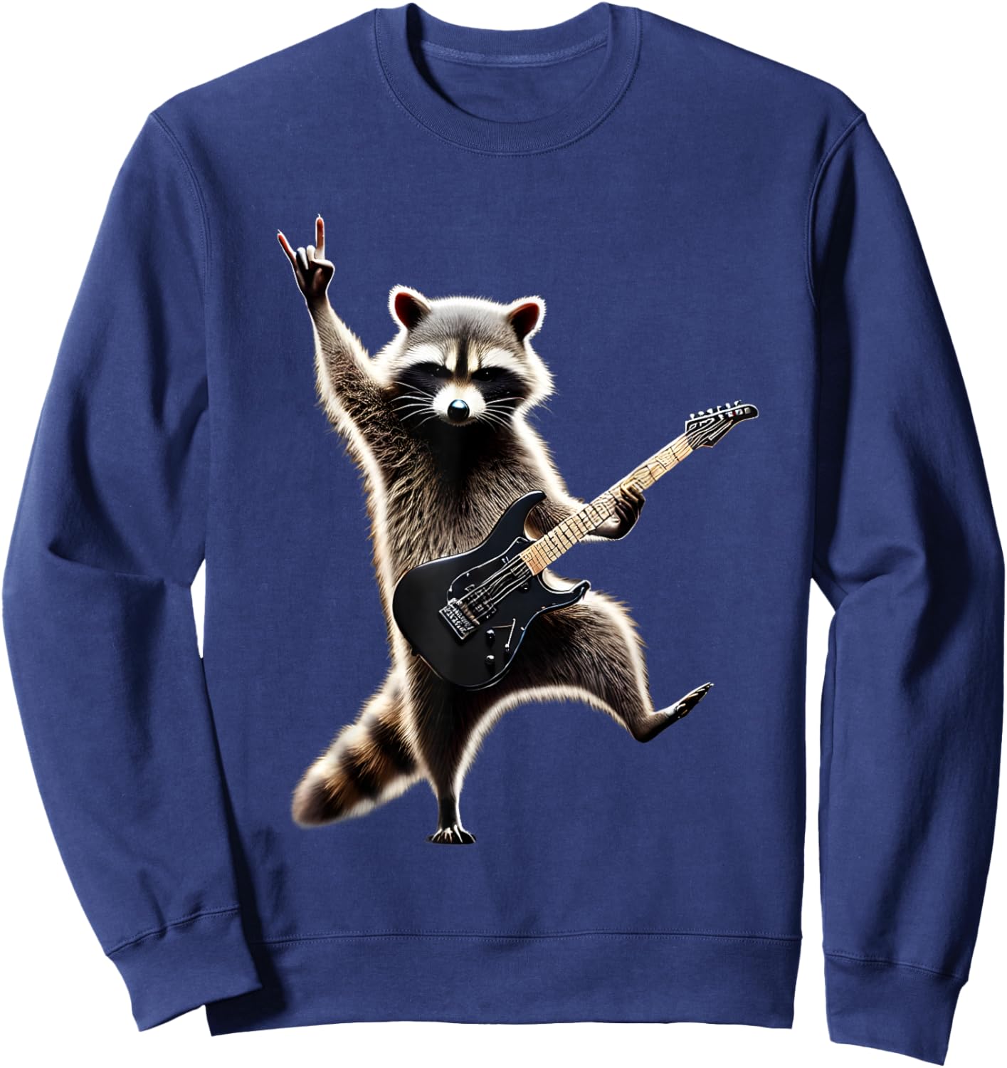 Rock Raccoon Heavy Retro Roll Animal Lovers Metal Music Sweatshirt - Sweatshirt | Navy