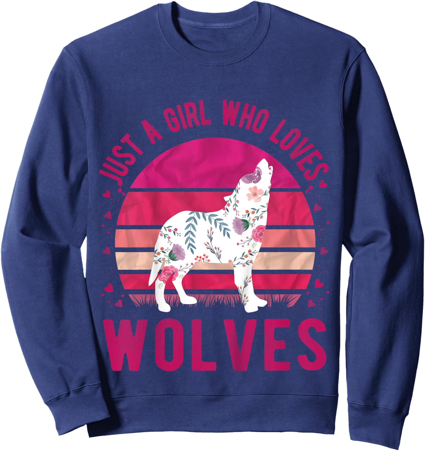 Kids Just a Girl Who Loves Wolves Vintage Retro Gift Sweatshirt - Sweatshirt | Navy