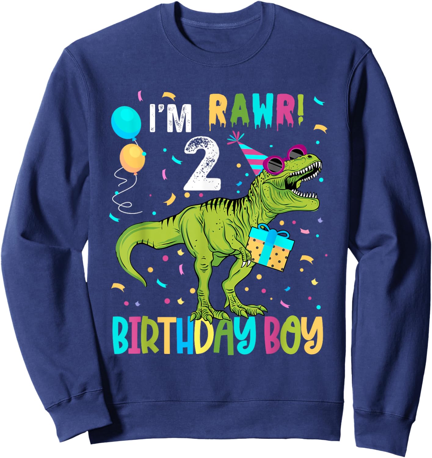 Birthday Boy 2 Years Old 2nd Cute Rex Family Dinosaur Squad Sweatshirt - Sweatshirt | Navy