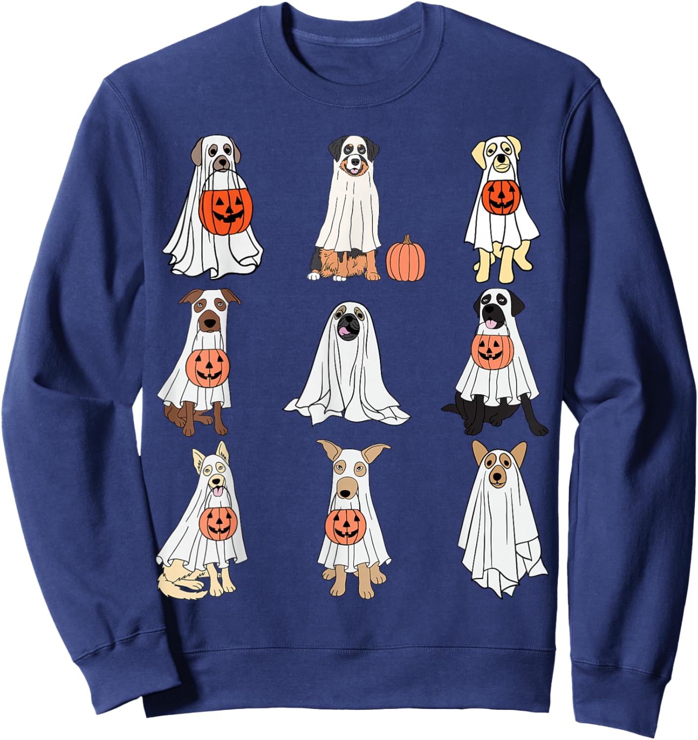 Dogs Ghost Cute Dogs Dressed As Ghost Funny Halloween Dog Sweatshirt - Sweatshirt | Navy