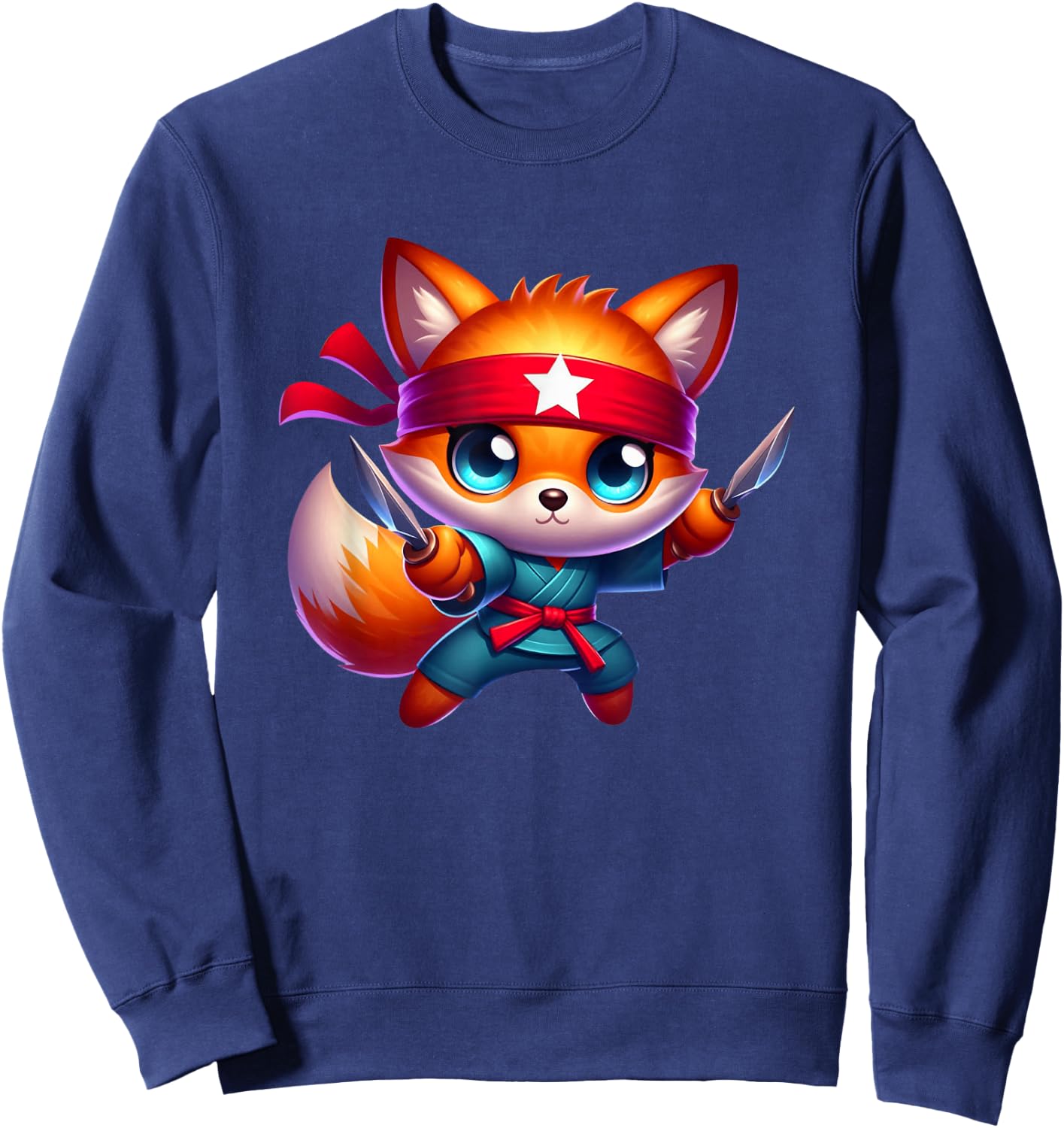 Ninja Fox Star Red Headband Karate Sweatshirt - Sweatshirt | Navy
