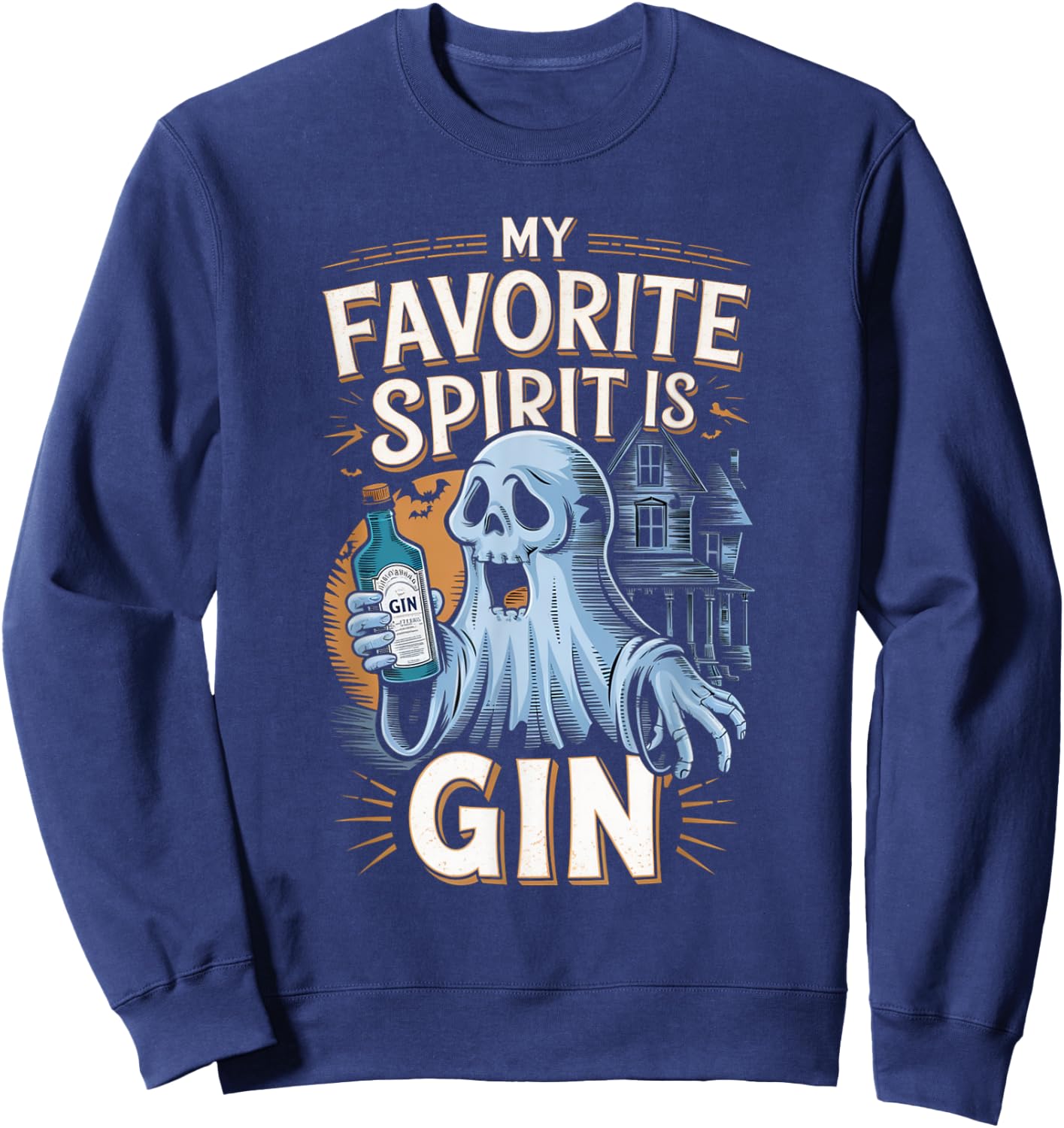 My Favorite Spirit Is Gin Ghost Halloween Gin Sweatshirt - Sweatshirt | Navy