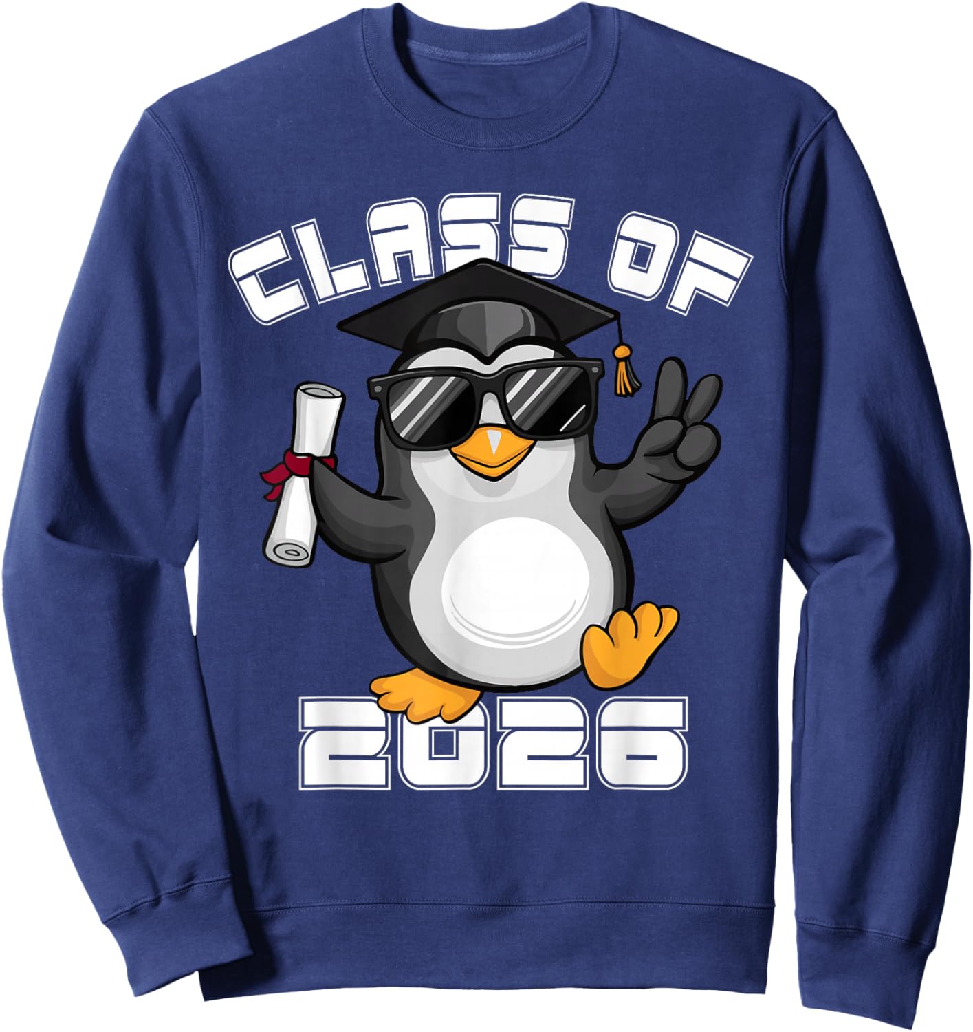 Peace Sign Hand Penguin Class of 2026 Graduation Sweatshirt - Sweatshirt | Navy