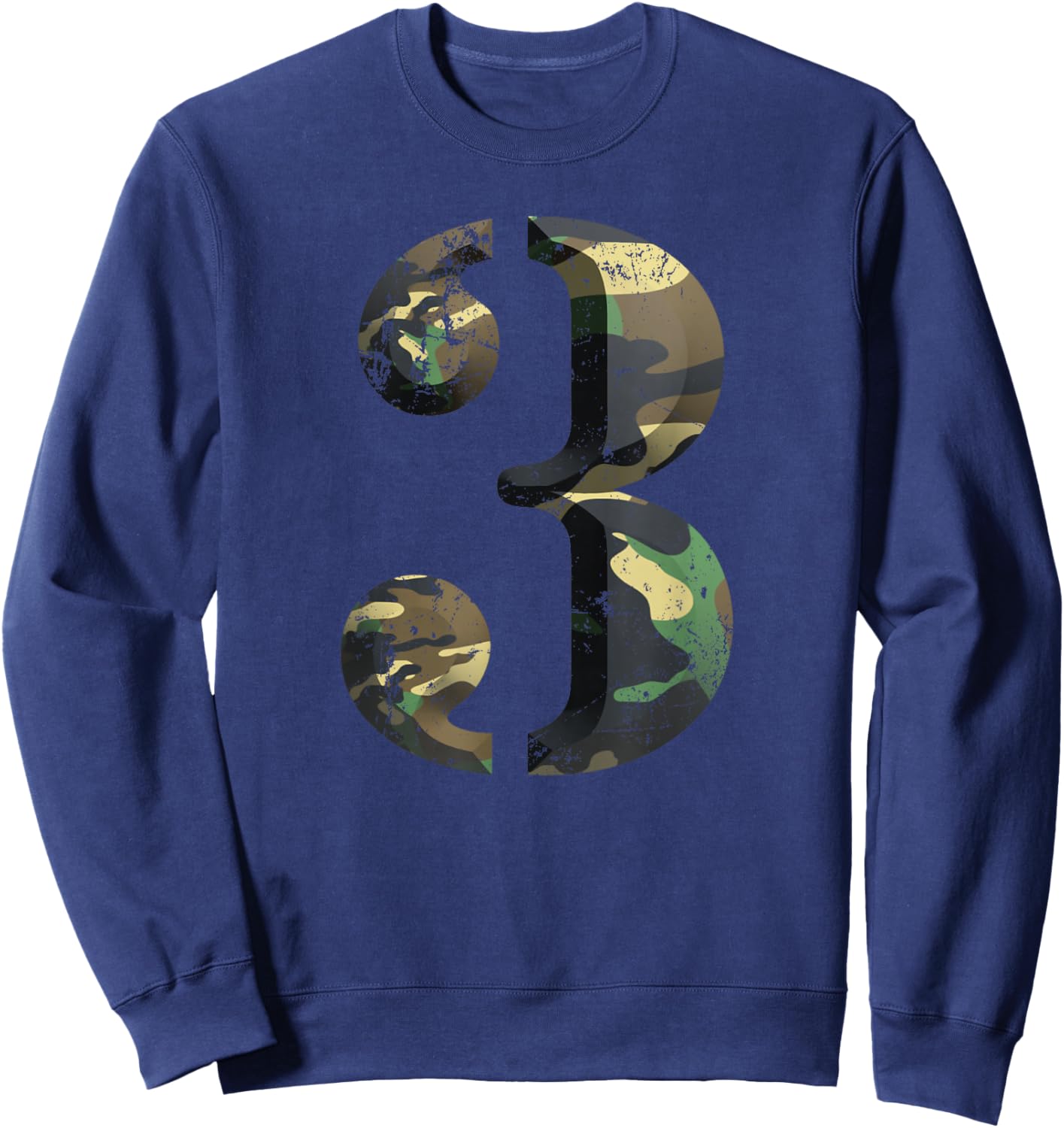 Number 3 Stencil Font Army Camo Woodland Camouflage Sweatshirt - Sweatshirt | Navy
