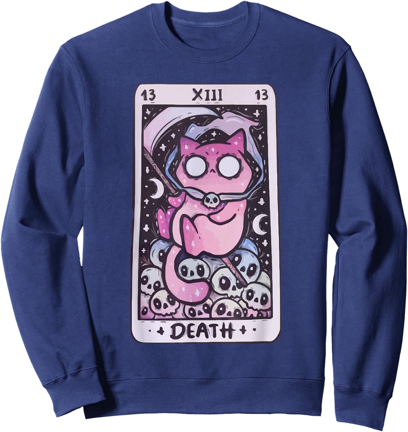 Kawaii Pastel Goth Art the Death Tarot Cute Cat Creepy Art Sweatshirt - Sweatshirt | Navy