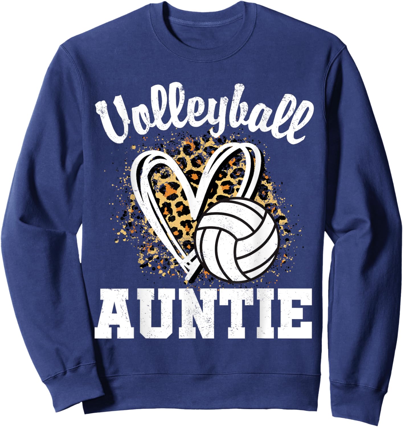 Volleyball Auntie Leopard Heart Matching Family Sweatshirt - Sweatshirt | Navy