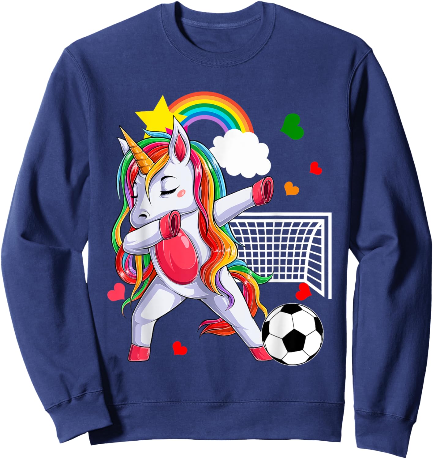 Dabbing Unicorn Playing Soccer Funny Player Coach Rainbow Sweatshirt - Sweatshirt | Navy