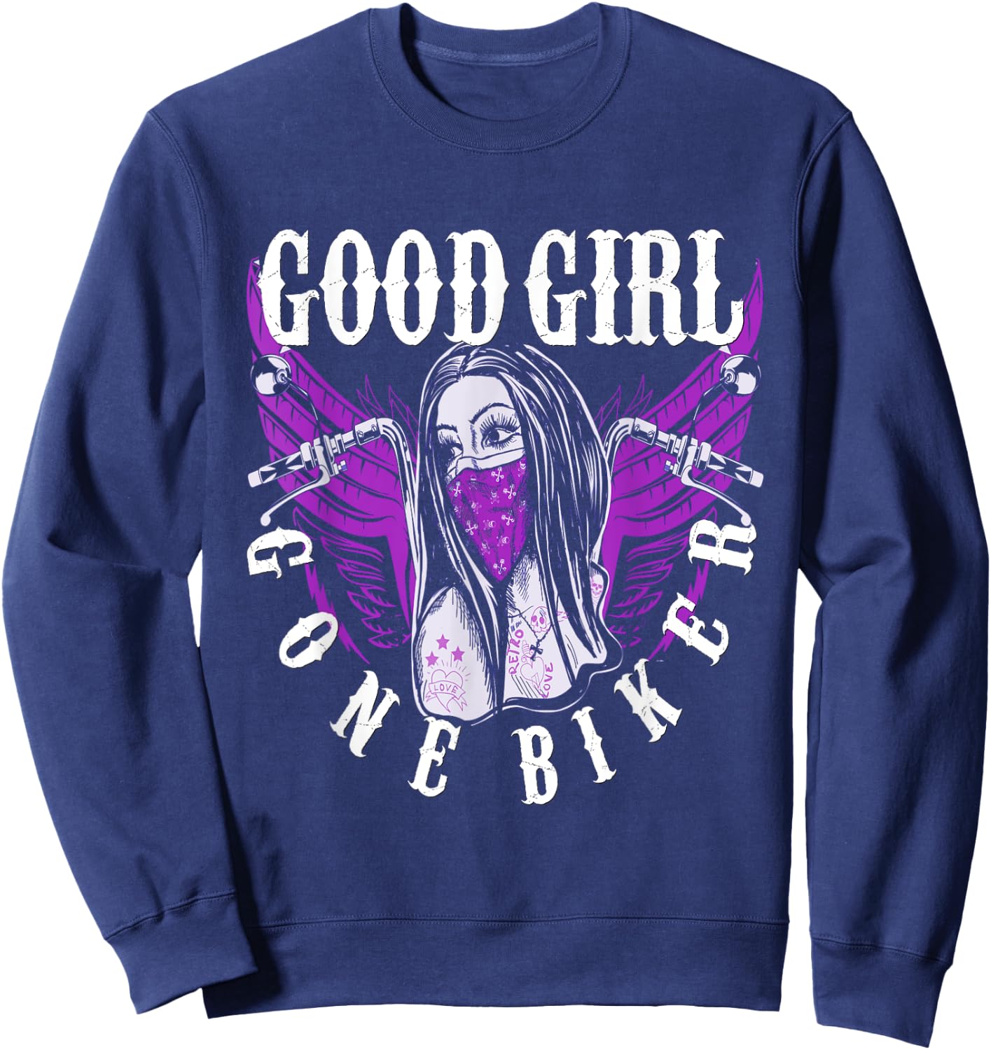 Cyclist Baby Lady Motorcycle Sexy Good Girl Purple Wings Sweatshirt - Sweatshirt | Navy