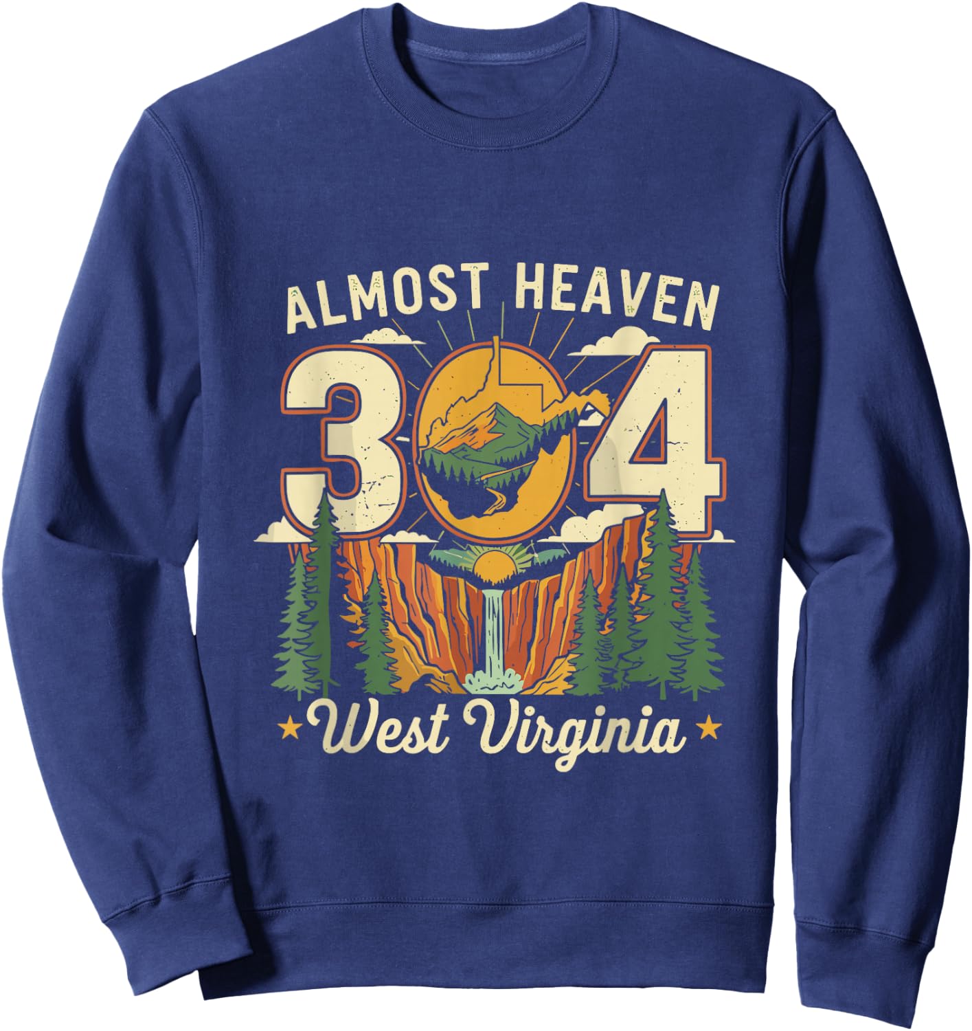 Almost Heaven 304 West Virginia Map Pride Gift Sweatshirt - Sweatshirt | Navy
