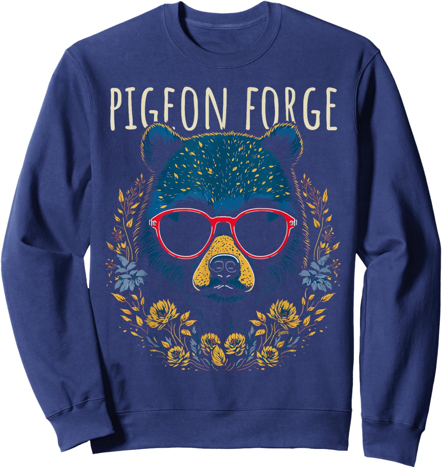 Pigeon Forge TN Fun Bear Wearing Glasses with Flowers Design Sweatshirt - Sweatshirt | Navy