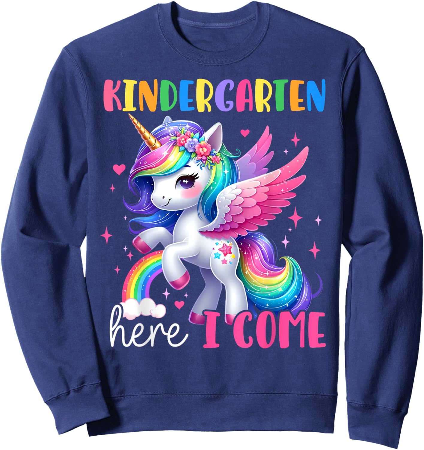 Kindergarten Here I Come Unicorn Girls Kids Back To School Sweatshirt - Sweatshirt | Navy