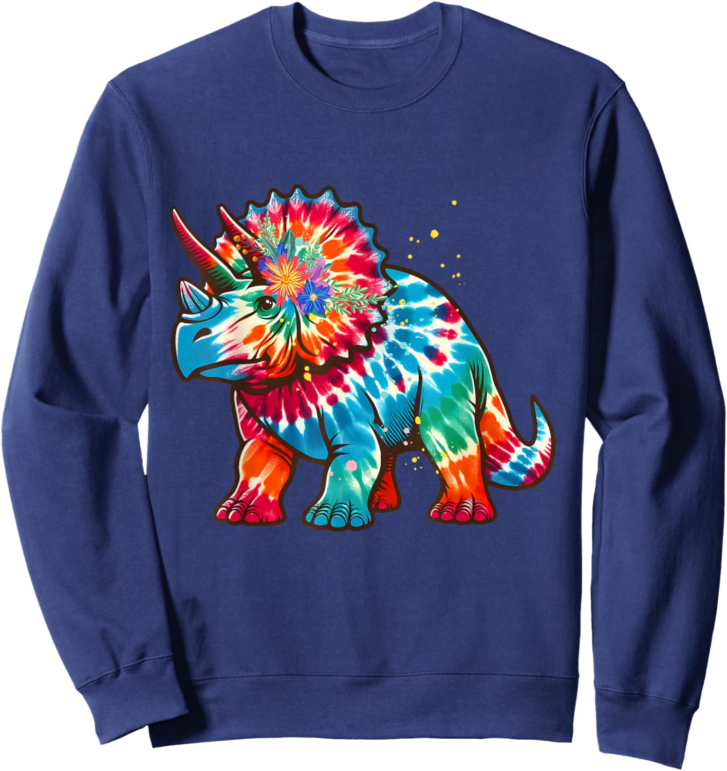 Tie Dye Color Triceratops Tie Dyed Dinosaur Prehistoric Dino Sweatshirt - Sweatshirt | Navy