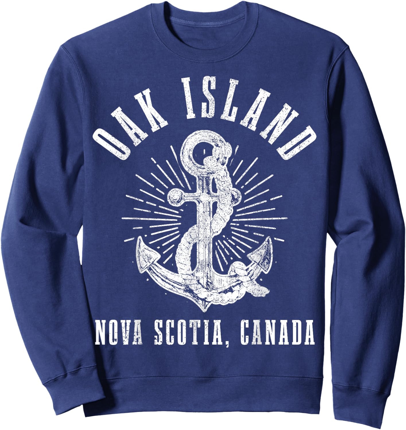 Oak Island Nova Scotia Canada Vintage Nautical Anchor Sweatshirt - Sweatshirt | Navy