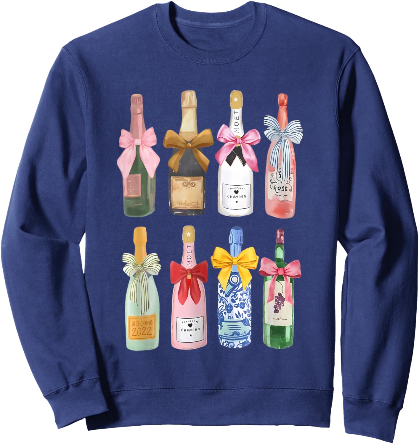 Christmas Champagne Cool Glass Coquette Bottle Sweatshirt - Sweatshirt | Navy