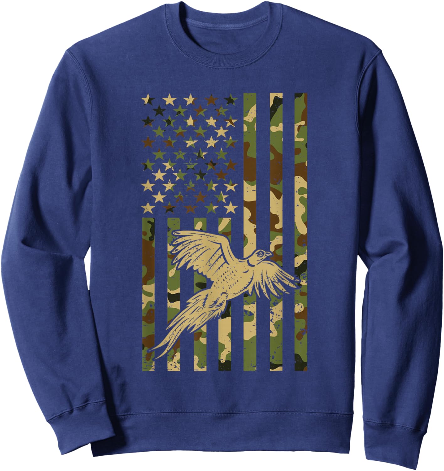Pheasant Hunting Bird Hunter Hunting American Flag Camo Sweatshirt - Sweatshirt | Navy