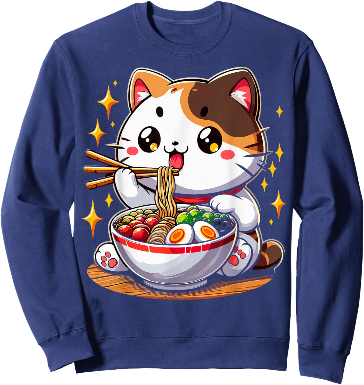 Cat Ramen Noodles Anime Kawaii Japanese Cat Sweatshirt - Sweatshirt | Navy