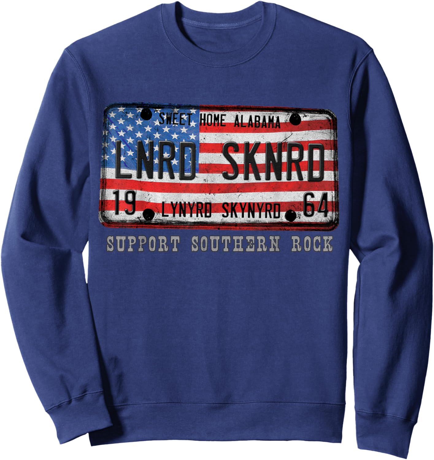Lynyrd Skynyrd License Plate 1964 Sweet Home Alabama US Flag Sweatshirt - Sweatshirt | Navy