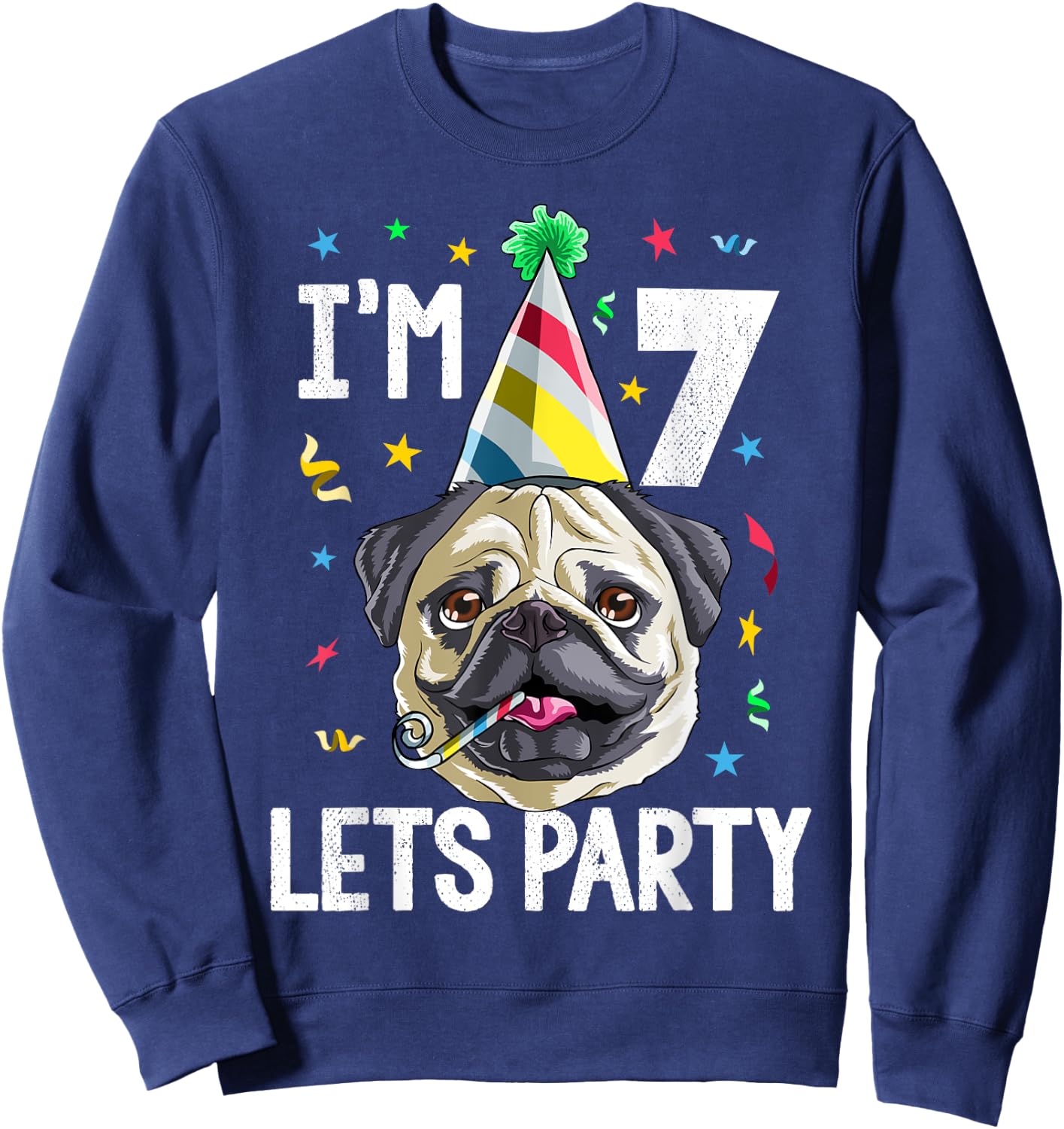 Pug Birthday 7th T Shirt Dog Kids Boys Girls Gift Party Sweatshirt - Sweatshirt | Navy