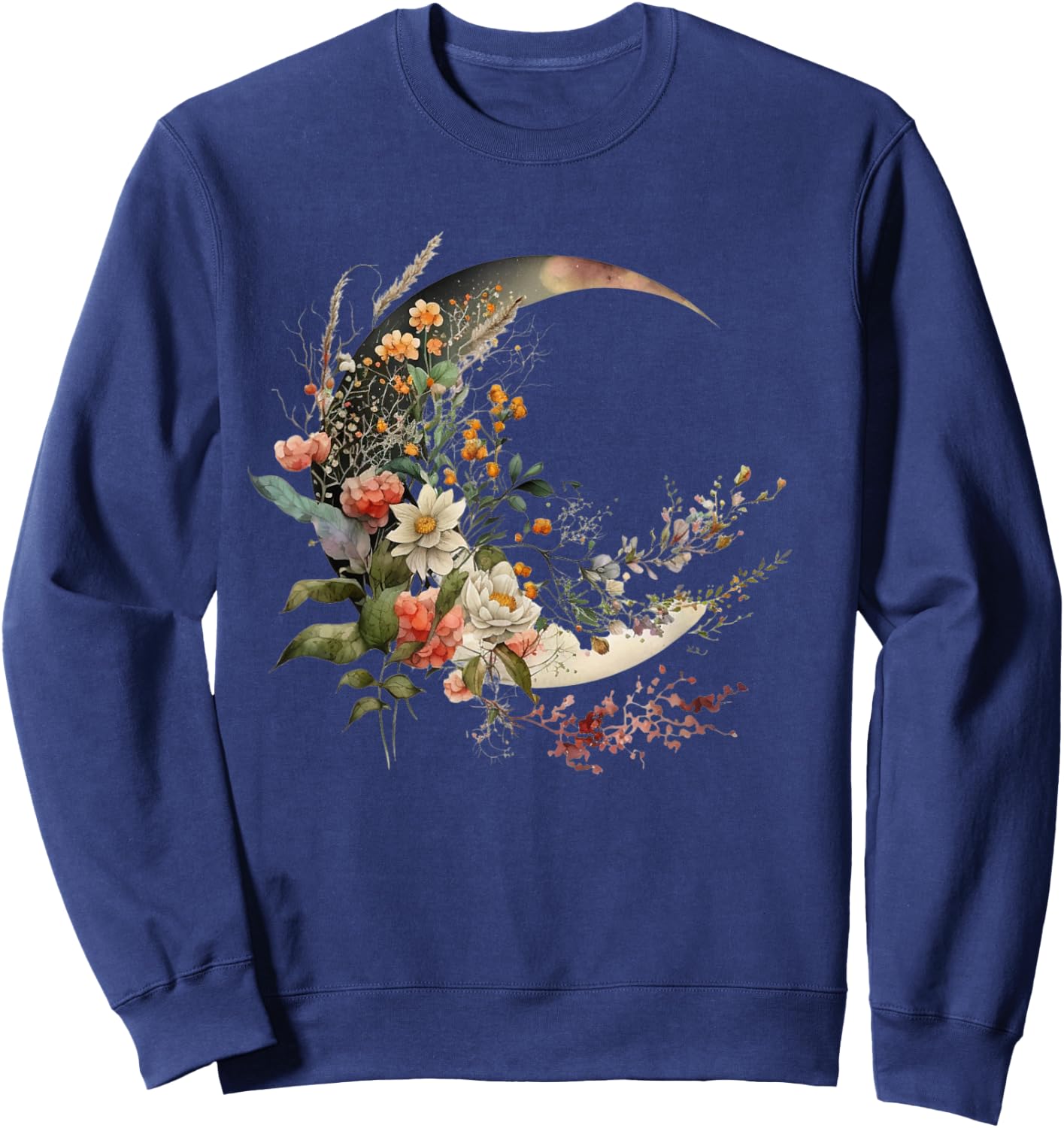 Floral Flower Crescent Moon Sweatshirt - Sweatshirt | Navy