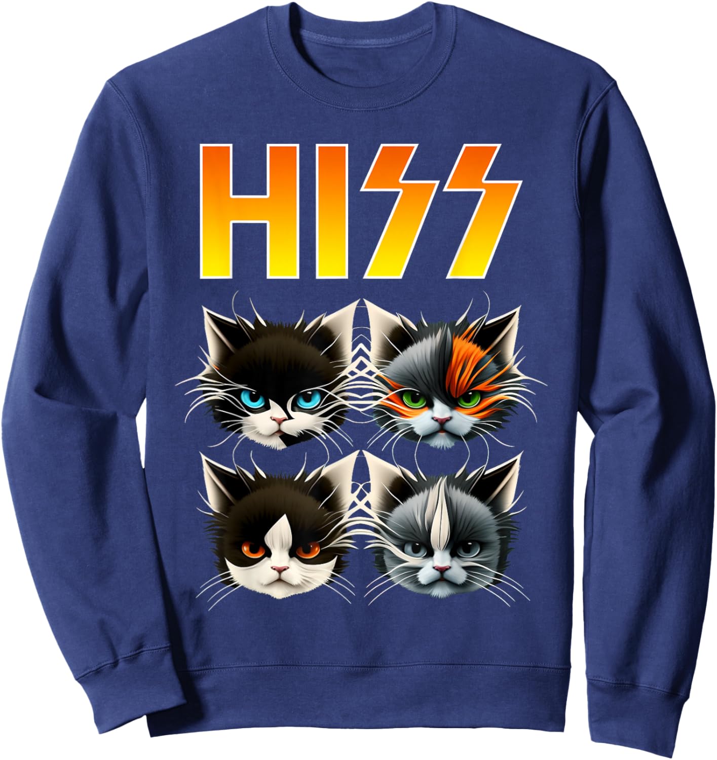 Hiss Funny Cats Rockin Outfit Apparel Design Rock Music Cat Sweatshirt - Sweatshirt | Navy