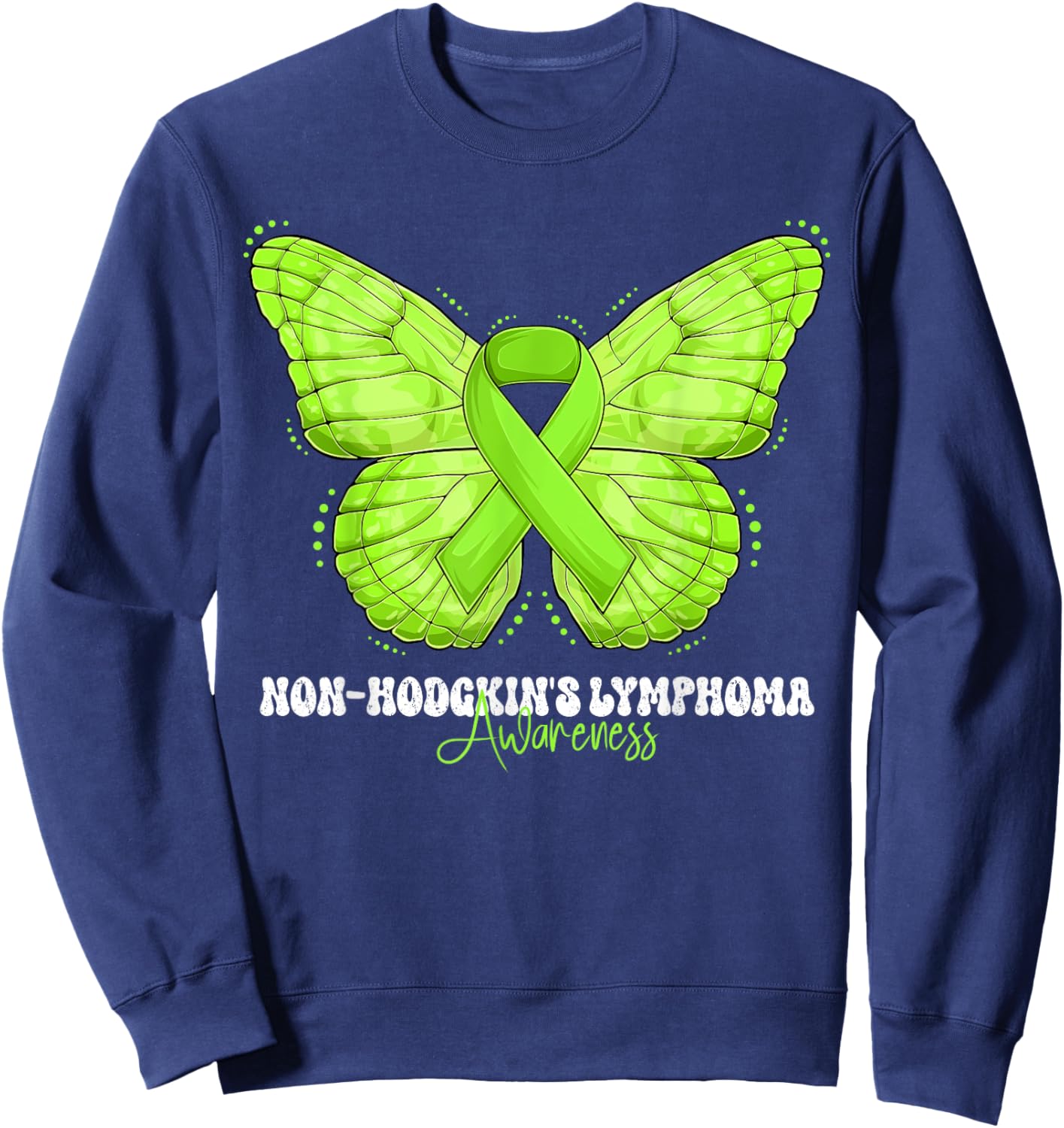 Non-Hodgkin's Lymphoma Awareness Month Lime Green Ribbon Sweatshirt - Sweatshirt | Navy