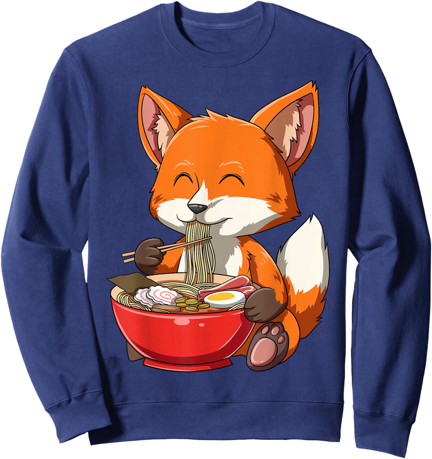 Fox Eating Ramen Ramen Noodle Lovers Fox Themed Gift Sweatshirt - Sweatshirt | Navy