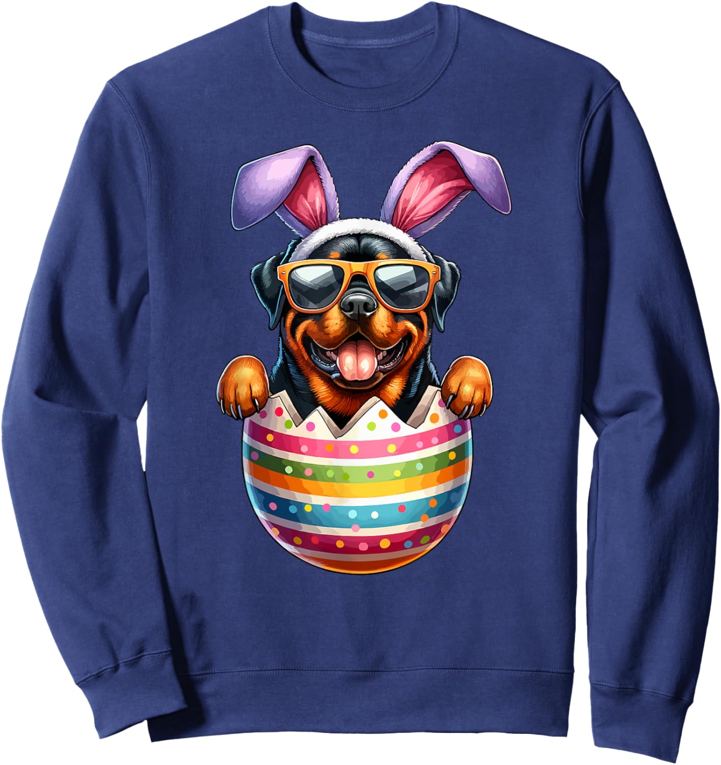 Cute Rottweiler Egg Happy Easter Day Dog Dad Dog Mom Sweatshirt - Sweatshirt | Navy