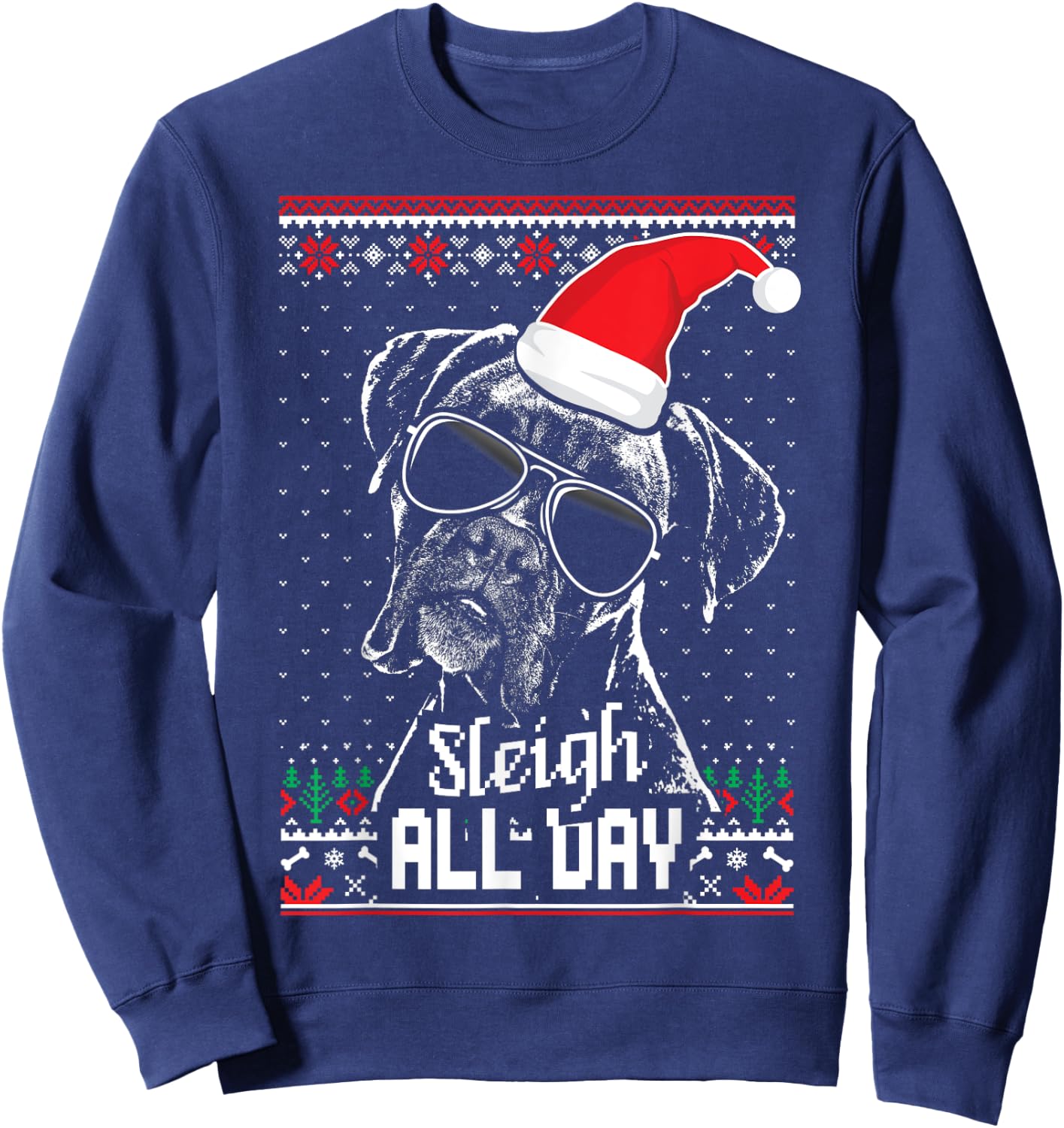 Sleigh all Day Funny Boxer Dog Christmas Women Sweatshirt - Sweatshirt | Navy