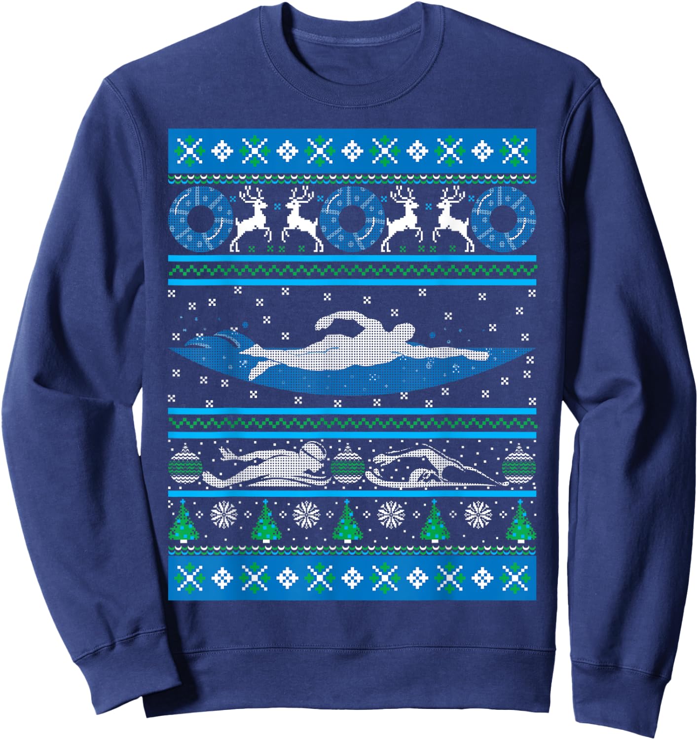 Swimmer Ugly Christmas Swimming Swim Team Holiday Xmas Gift Sweatshirt - Sweatshirt | Navy