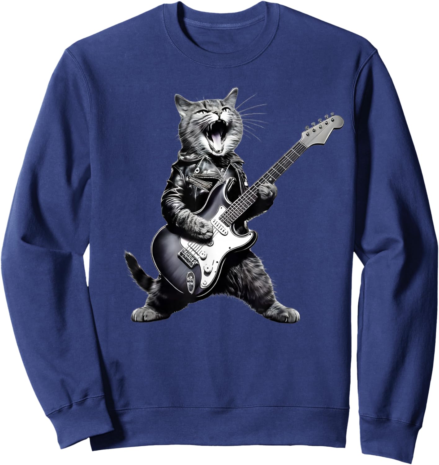 Rock Cat Playing Guitar - Funny Guitar Cat Men Women Girls Kids Sweatshirt - Sweatshirt | Navy