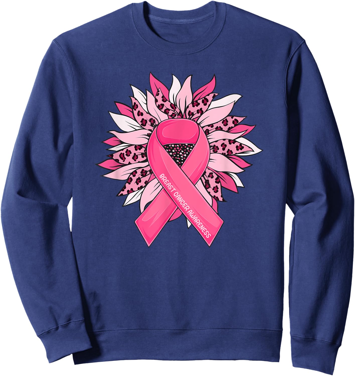 Breast Cancer Pink Ribbon Sunflower Breast Cancer Awareness Sweatshirt - Sweatshirt | Navy