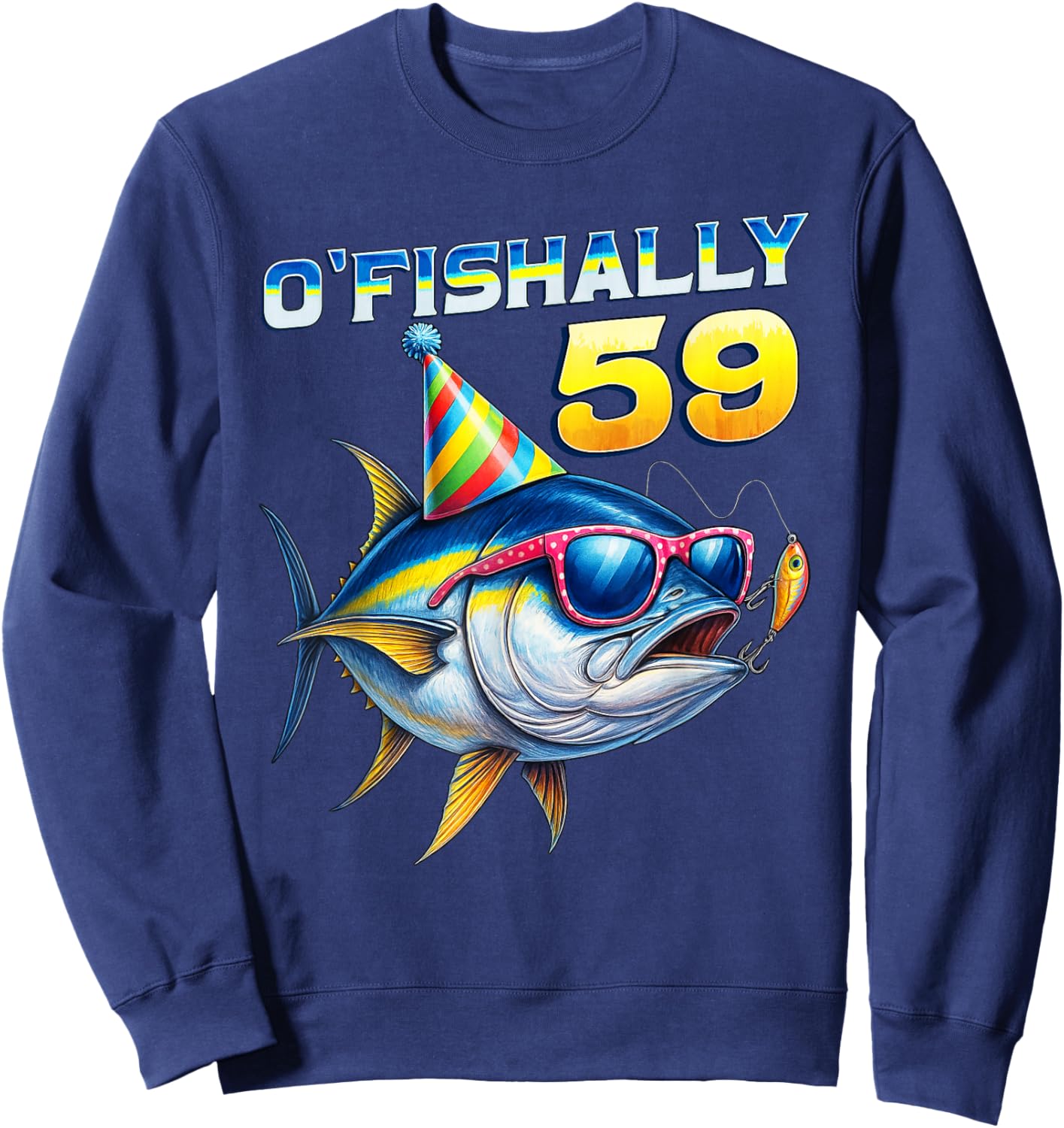 O'fishally 59 Year Old Funny Fishing 59th Birthday Tuna Fish Sweatshirt - Sweatshirt | Navy