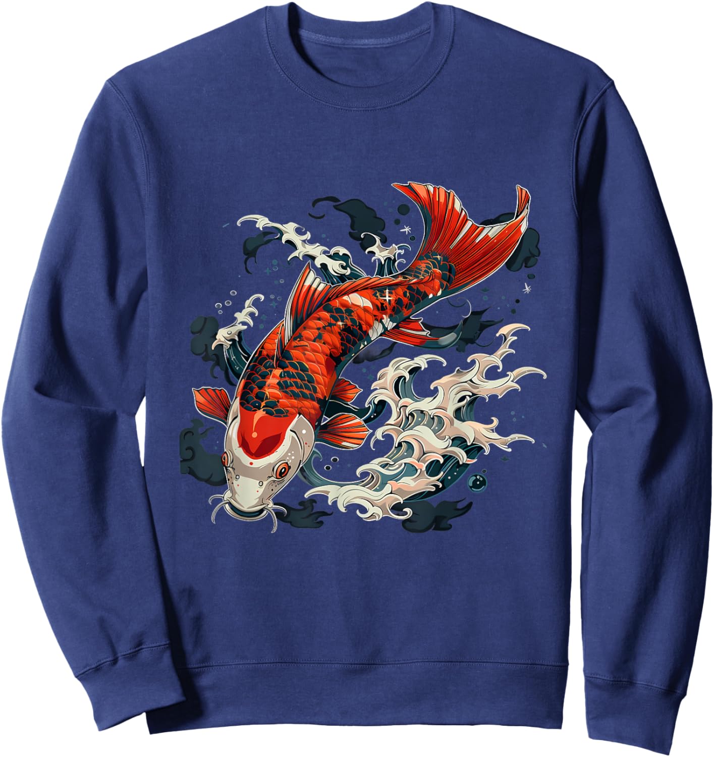 Koi Fish Japanese Art Japanese Koi Carp Fish Ocean Waves Sweatshirt - Sweatshirt | Navy