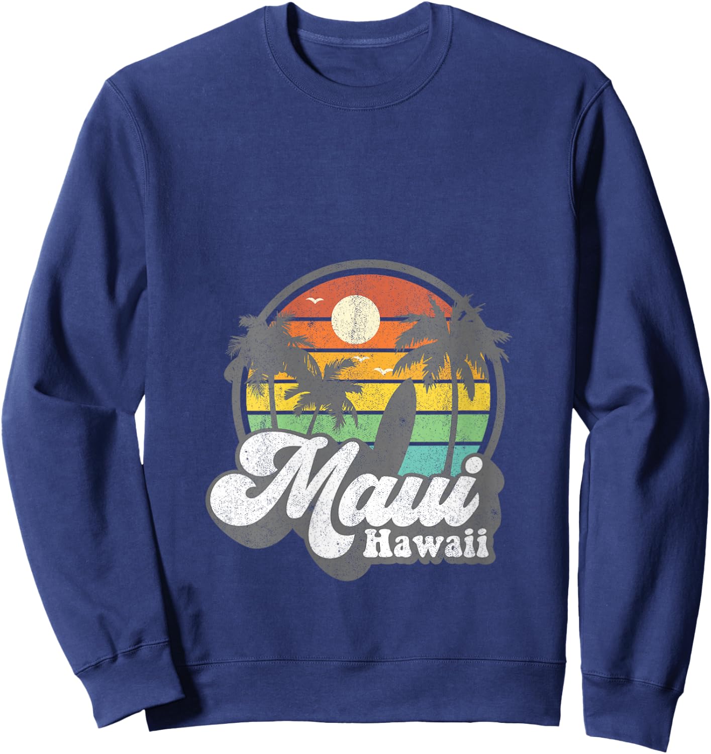 Vintage Maui Hawaii Hawaiian Beach Surfing 70's Surf Gift V-Neck Sweatshirt - Sweatshirt | Navy