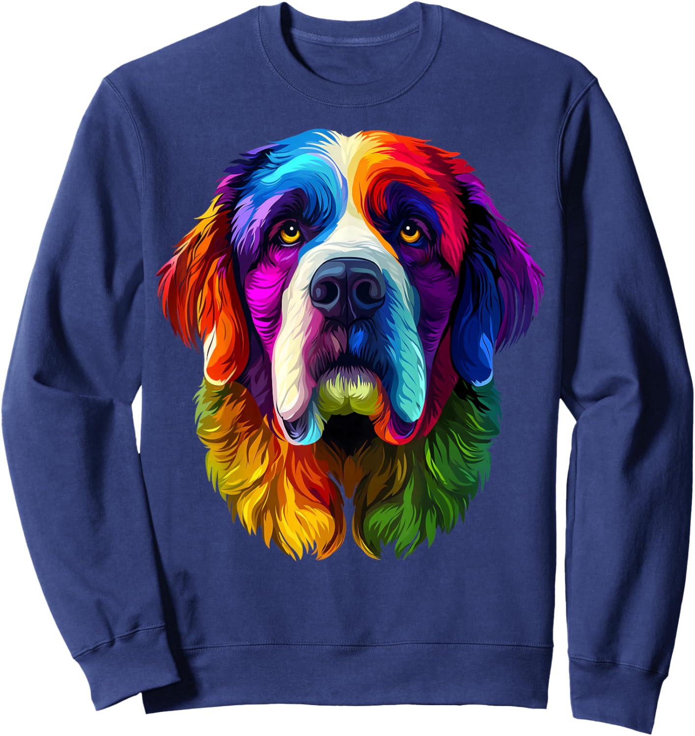 Colorful Saint Bernard Face Cute Dog Lover Men Women Black Sweatshirt - Sweatshirt | Navy