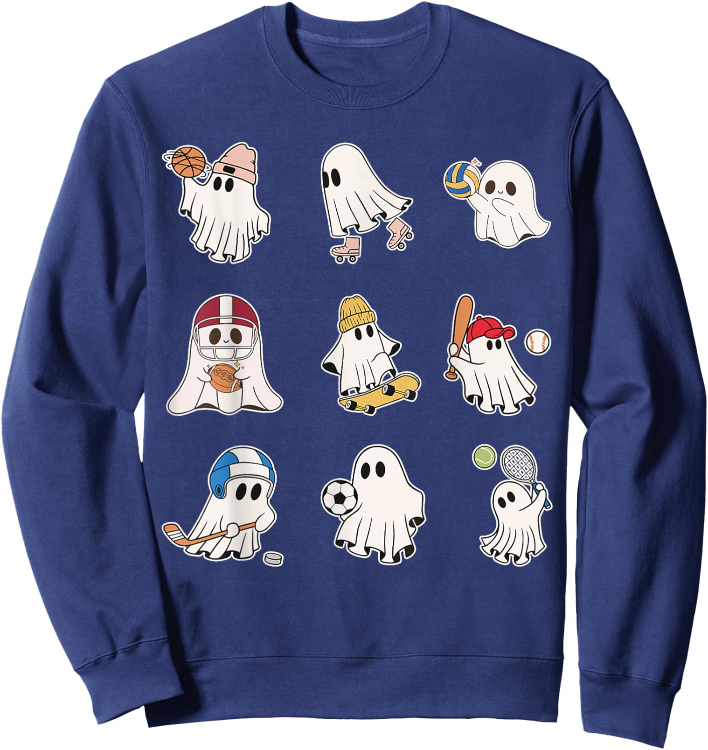 Sports Ghost Halloween Ghost Basketball Baseball Volleyball Sweatshirt - Sweatshirt | Navy