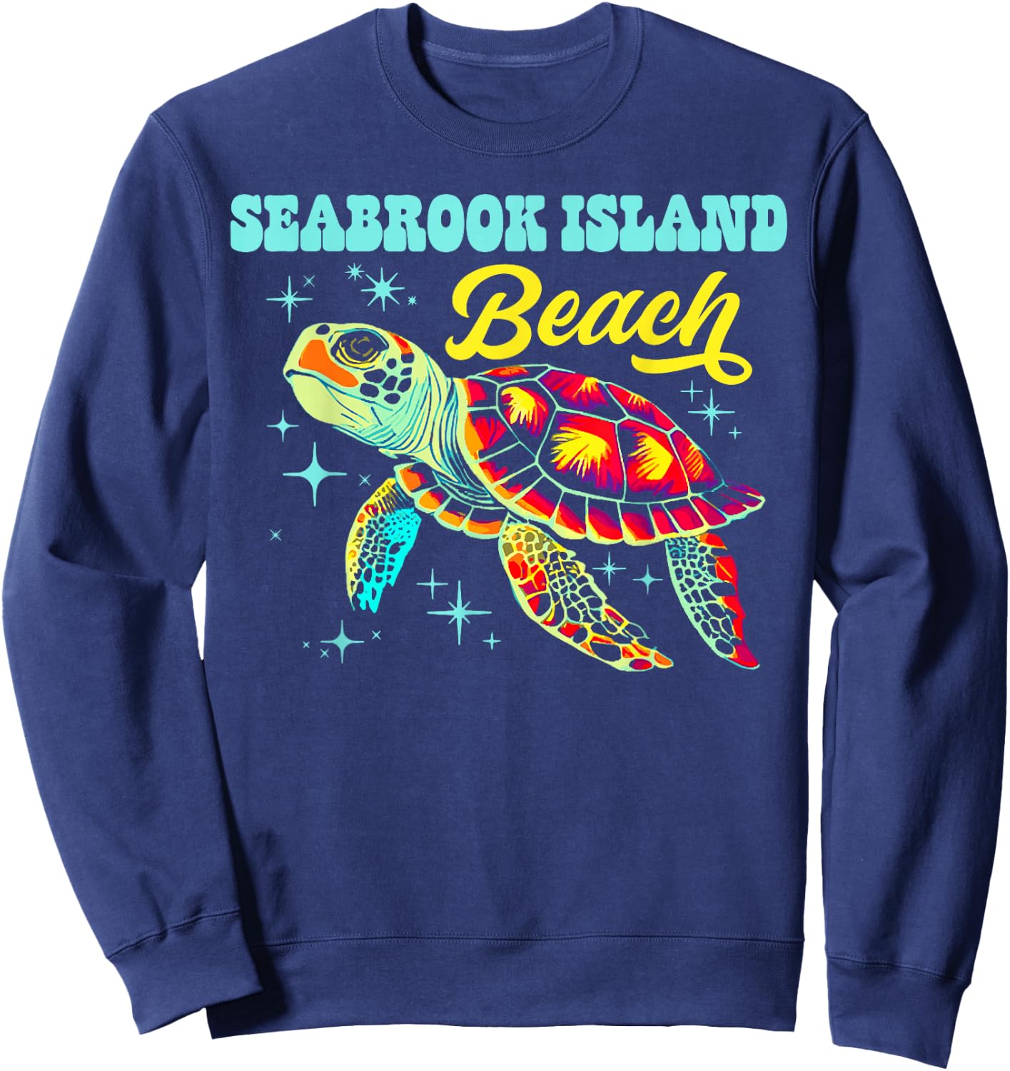 Seabrook Island Beach SC Artistic Sea Turtle Retro Sweatshirt - Sweatshirt | Navy