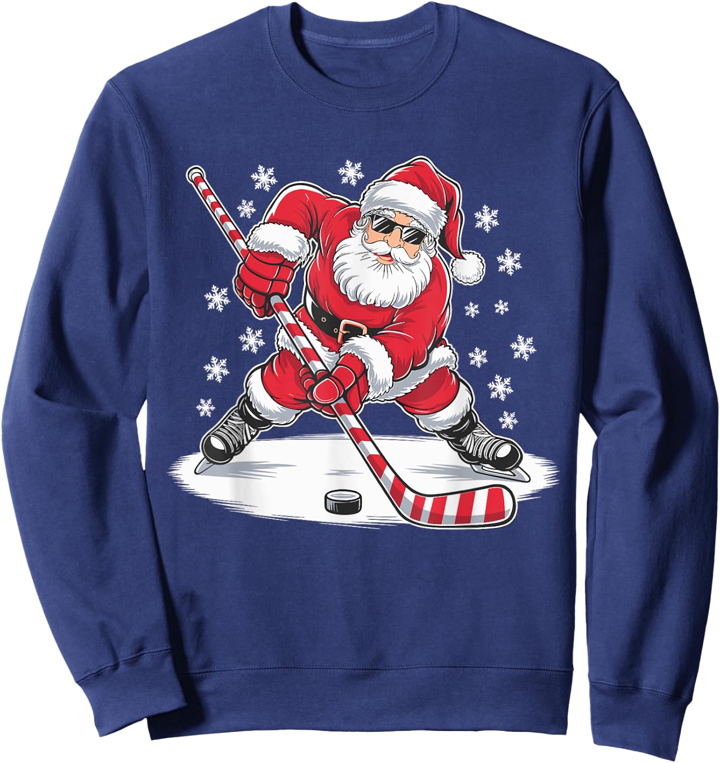 Funny Christmas Santa Playing Ice Hockey Xmas Sport Sweatshirt - Sweatshirt | Navy