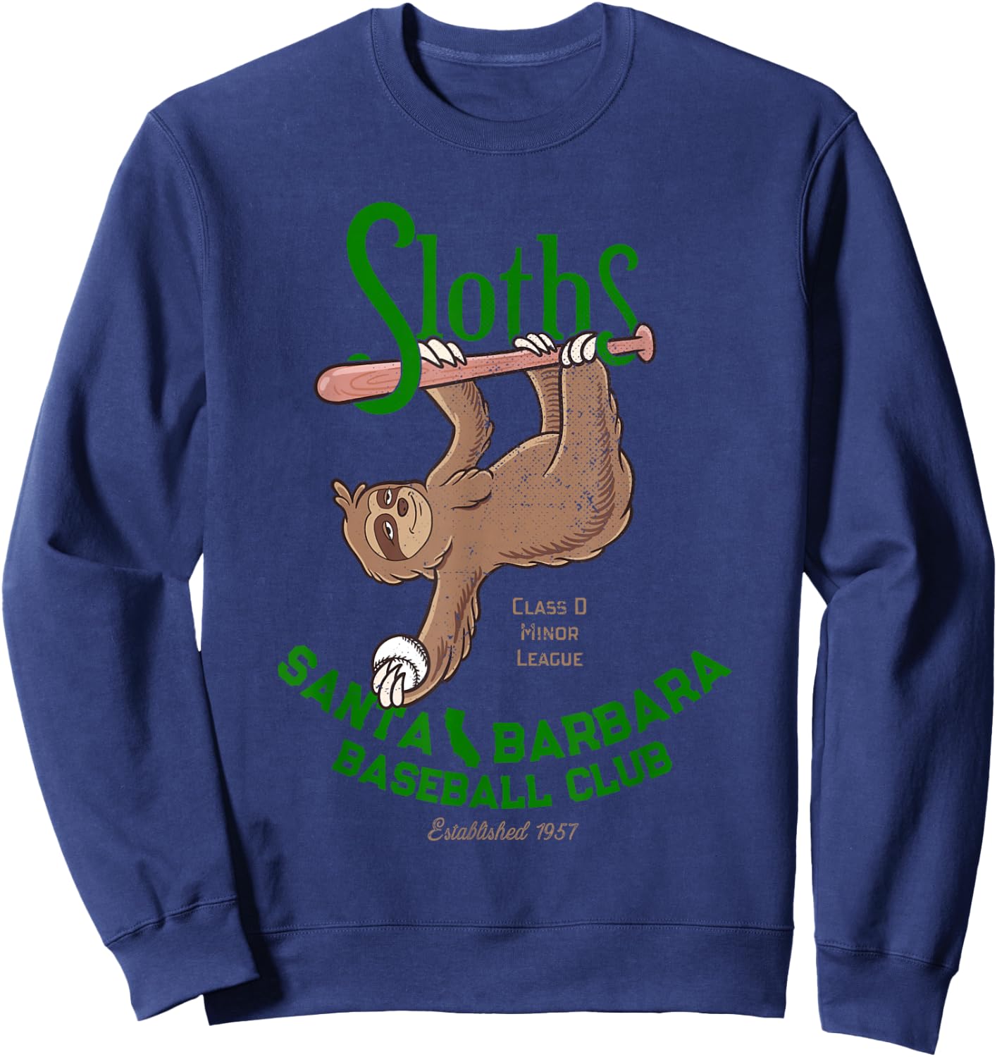 Santa Barbara Sloths Minor League Retro Baseball Team Sweatshirt - Sweatshirt | Navy