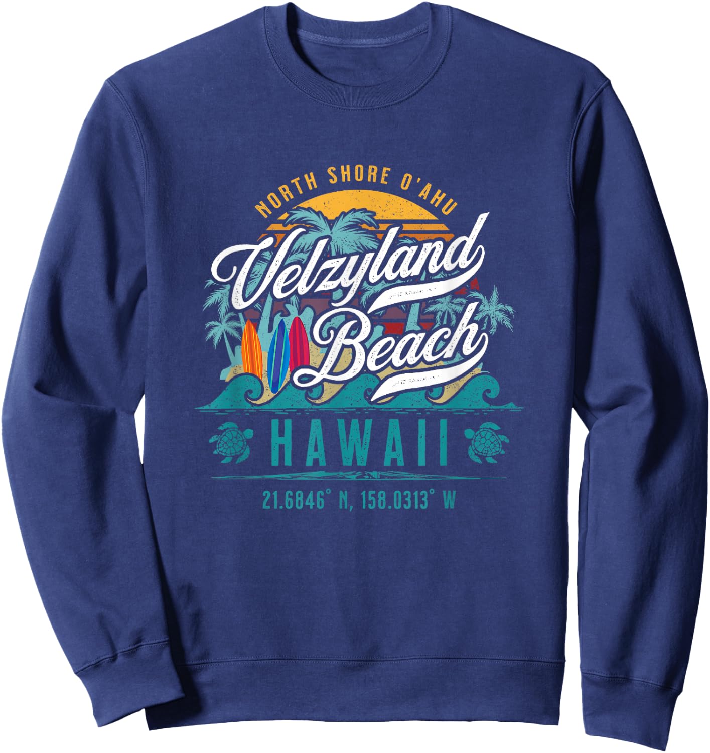 Velzyland Beach Kaunala North Shore Oahu Hawaii Retro Surf Sweatshirt - Sweatshirt | Navy