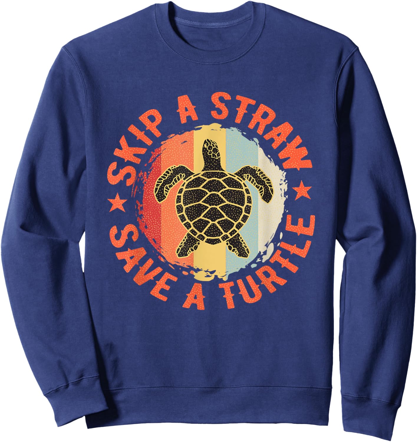 Retro Skip A Straw Save A Turtle Sweatshirt - Sweatshirt | Navy