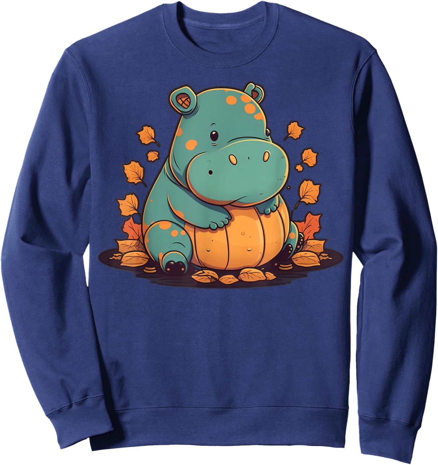 Pumpkin Hippopotamus costume on Hippo Halloween Sweatshirt - Sweatshirt | Navy