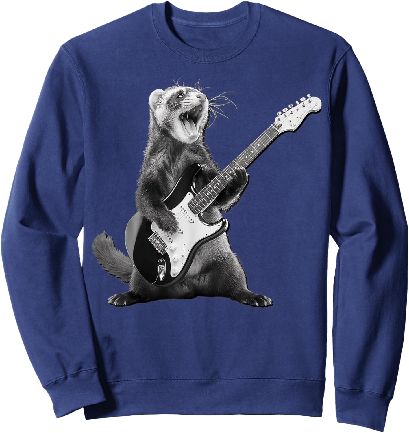 Ferret Playing Guitar Rock and Roll Gifts Women Kid Sweatshirt - Sweatshirt | Navy
