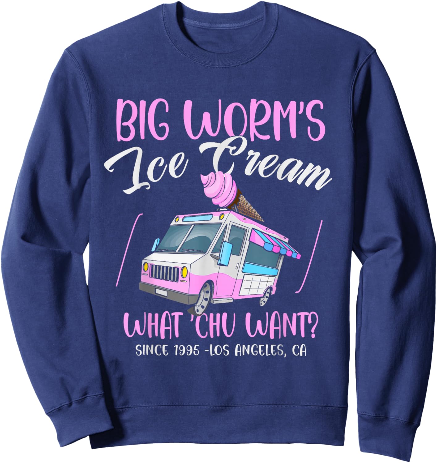 Big Worm's Ice Cream What Chu Want? Hello Summer Sea & Beach Sweatshirt - Sweatshirt | Navy