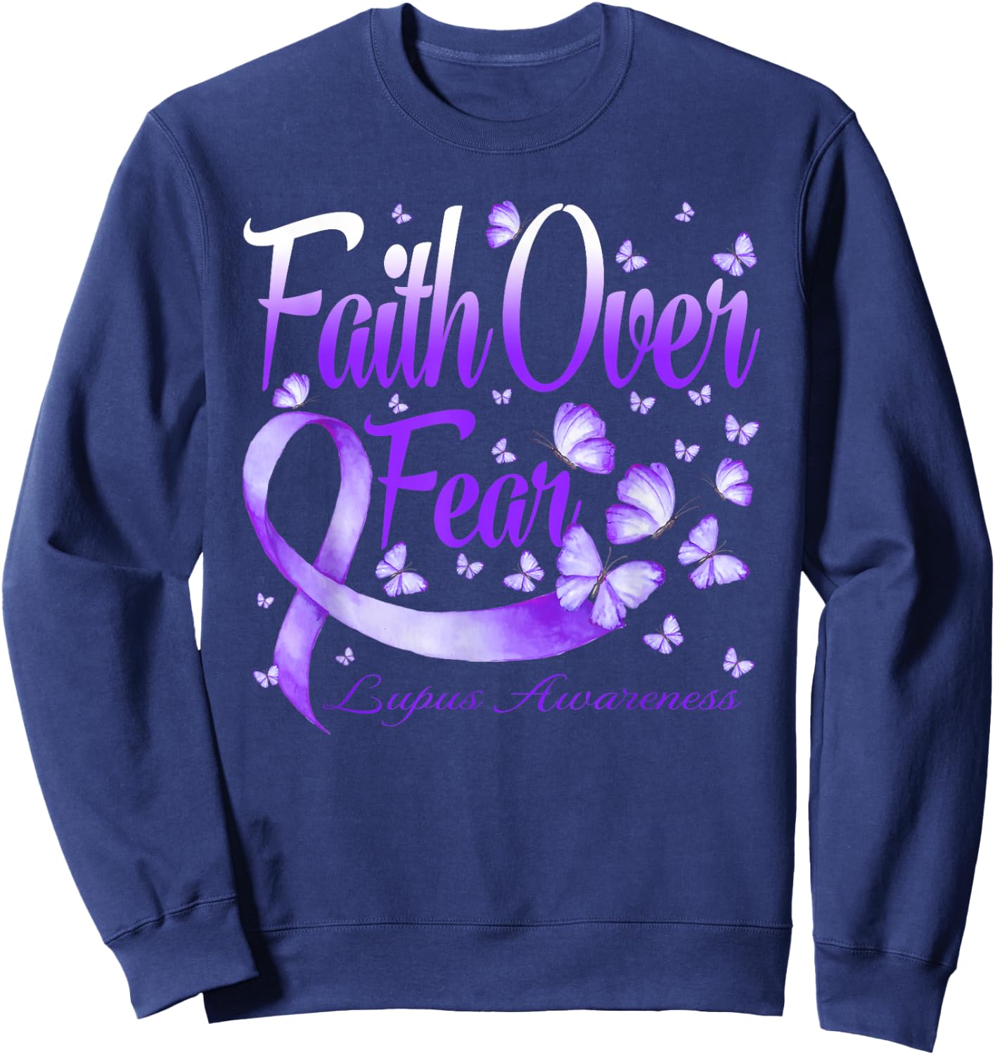 Faith Over Fear Lupus Awareness Butterfly Sweatshirt - Sweatshirt | Navy